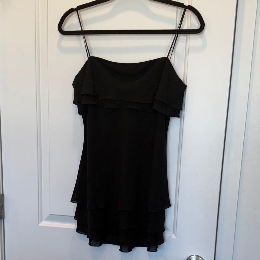 WHITE HOUSE BLACK MARKET Women's Tiered Ruffle Mini Dress Size M In Black